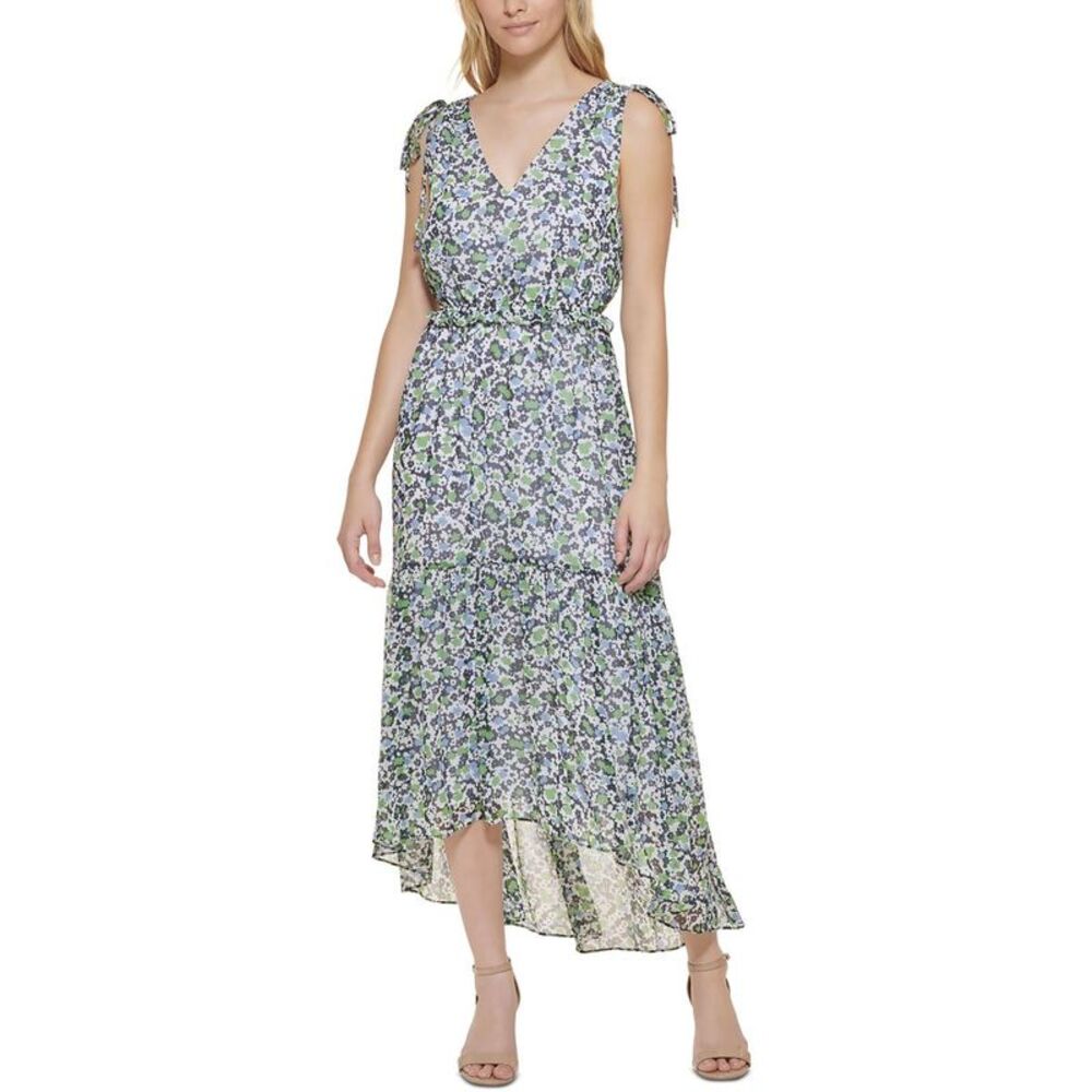Tommy Hilfiger Womens White Floral Print High Low Ruffled Maxi Dress NWT